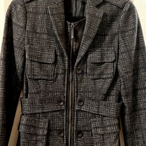 XS blazer in black and white with leather details